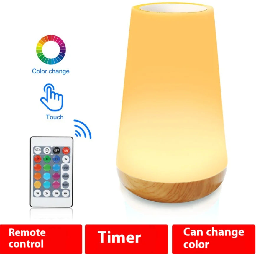 Wood Grain LED Touch Lamp with Remote Control