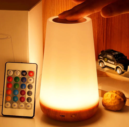 Wood Grain LED Touch Lamp with Remote Control
