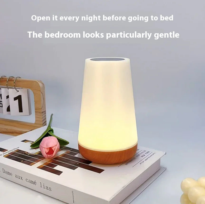 Wood Grain LED Touch Lamp with Remote Control