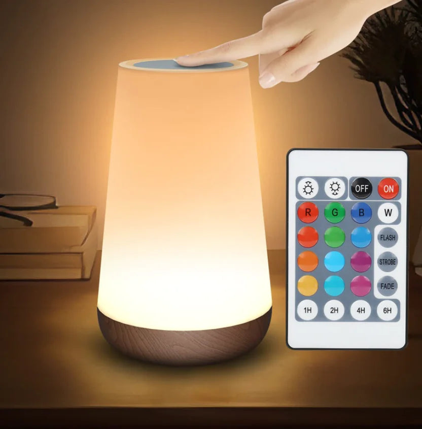 Wood Grain LED Touch Lamp with Remote Control