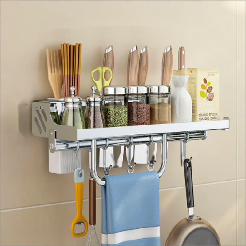 Wall-mounted Multi-function Kitchen Rack for Utensils